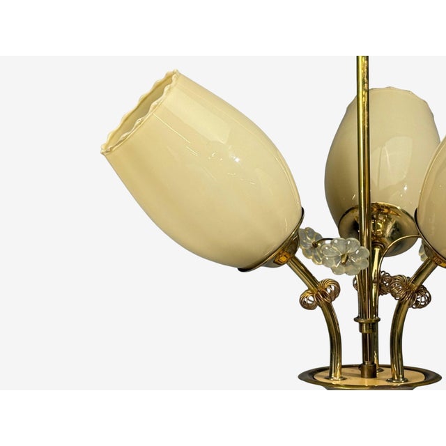 Metal Itsu, Finnish Modern, Snowflake Chandelier, Brass, Glass, Finland, 1950s For Sale - Image 7 of 15