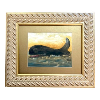 Mid 20th Century Folk Art Watercolor of a Whale, Framed For Sale