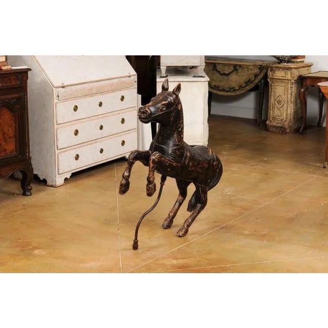 Late 19th Century French Carved Carousel Prancing Horse Sculpture with Patina For Sale - Image 12 of 13