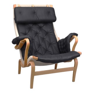 Vintage Black Leather Pernilla Lounge Chair by Bruno Mathsson for Dux, 1969 For Sale