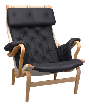 Vintage Black Leather Pernilla Lounge Chair by Bruno Mathsson for Dux, 1969