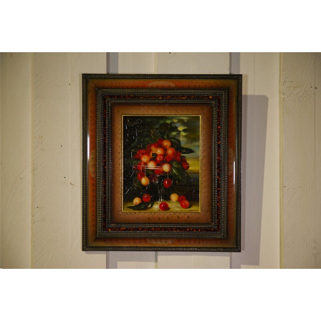 Obeniale, Crystal with a Bouquet of Cherries, 1950s, Oil Painting on Canvas, Framed For Sale - Image 8 of 8