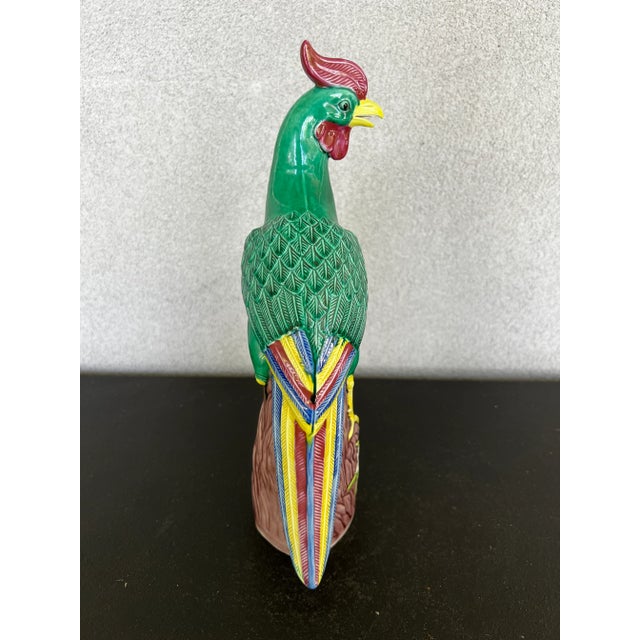 Chinese Vintage Chinese Glazed Ceramic Rooster Figurine Shiwan Style Earthenware For Sale - Image 3 of 12