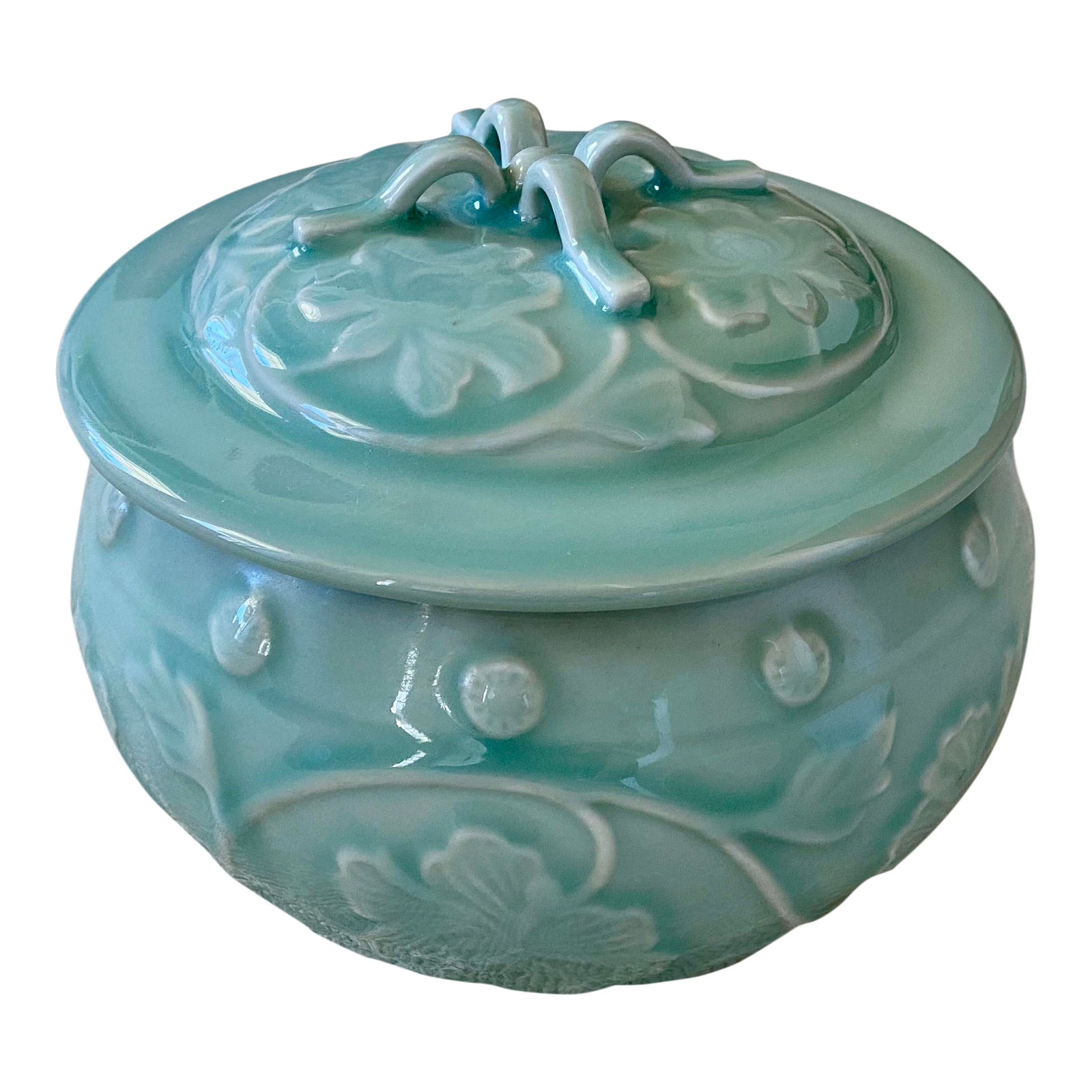 Vintage Lidded Chinese Celadon Lotus Ginger Jar Chairish