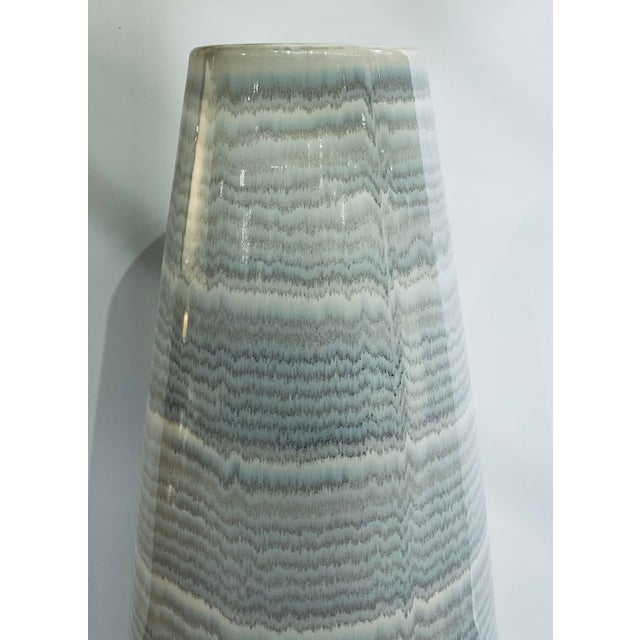 Mid-Century Modern Stylish Gray and Cream Striped Vase For Sale - Image 4 of 5