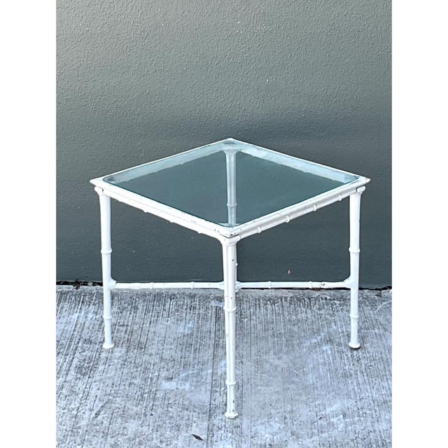 Off-white Vintage Brown Jordan “Calcutta” Metal and Glass Side Table For Sale - Image 8 of 13
