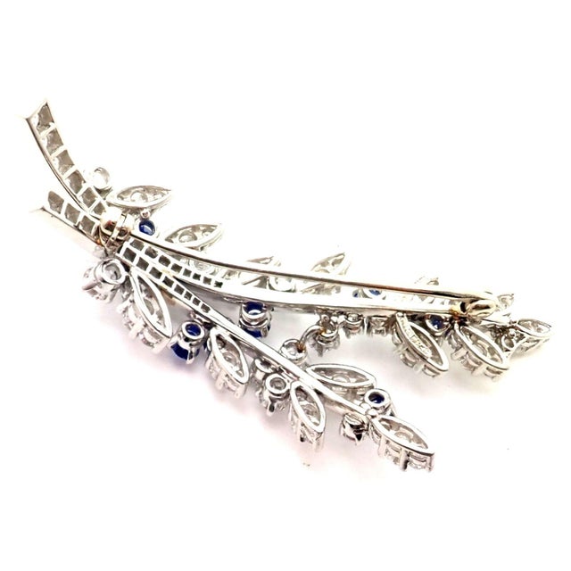 Tiffany and Co. Vintage Tiffany & Co. Platinum Diamond Sapphire Flower Pin Brooch For Sale - Image 4 of 8