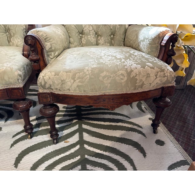 Ornate Antique Victorian - Style Carved Wood Sette and Two Matching Chairs For Sale - Image 15 of 16