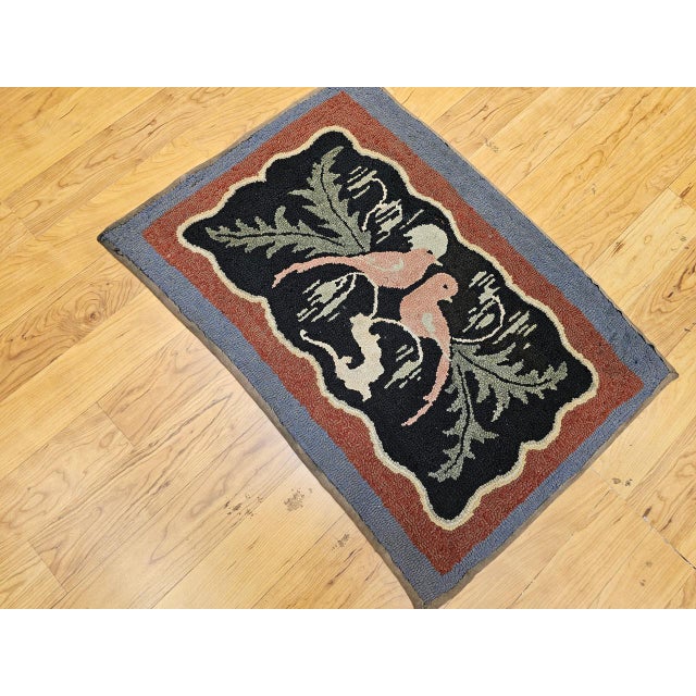 Textile Vintage American Hand Hooked Rug, Folk Art, Two Lovebirds in a Tree Design, 2x3 For Sale - Image 7 of 17