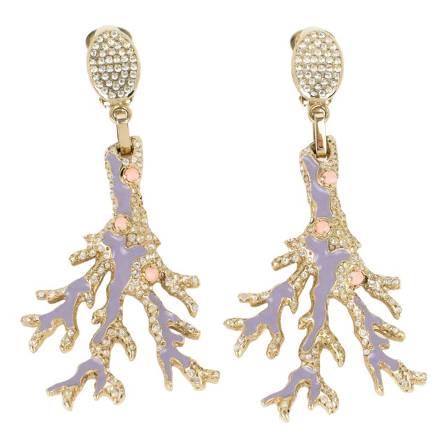 Valentino Garavani Gilded and Lavender Clip Earrings With Coral Cabochons - 2 Pieces For Sale
