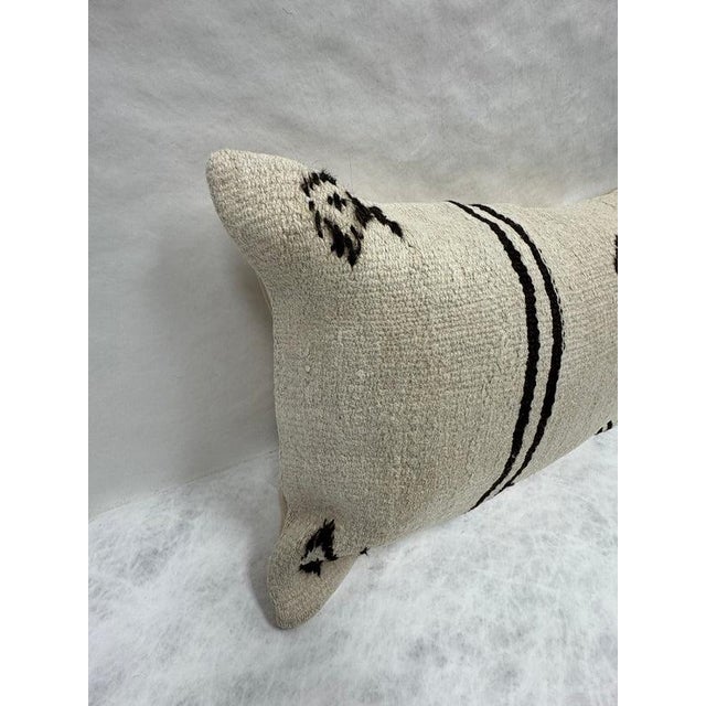 Turkish Hemp Pillow Cushion Natural Beige Black Pillow Cushion Cover 16" x 24" For Sale - Image 4 of 4