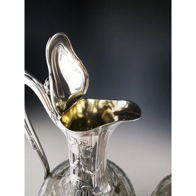 Glass Silver 950 and Crystal Ewers from Puiforcat, Set of 2 For Sale - Image 7 of 13