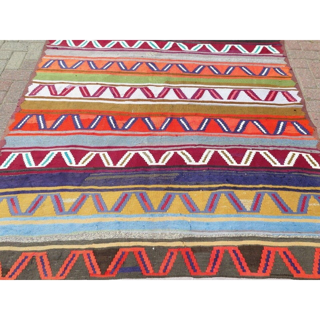 Traditional Handmade Area Vintage Turkish Kilim Rug Boho 67"x85" For Sale - Image 3 of 12