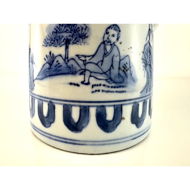 Vintage Mid 20th Century Blue and White Chineoise Small Pitcher - Vase For Sale - Image 9 of 11