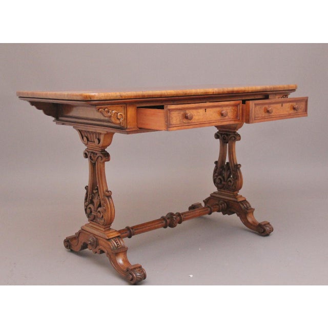 19th Century Burr Walnut Library Table, 1860 For Sale - Image 4 of 12