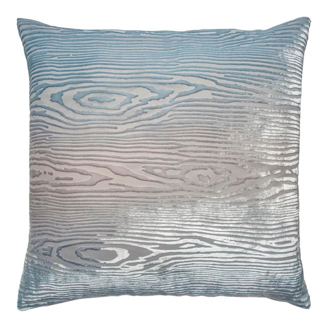 Kevin O'Brien Woodgrain Faux Bois Robin's Egg Cut Velvet 24" Pillow For Sale