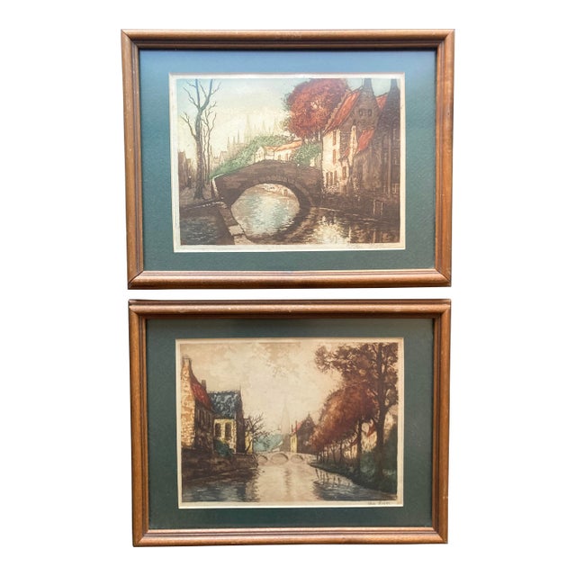 Vintage Landscape Prints of Brugge Belgium by Van Host - A Pair For Sale