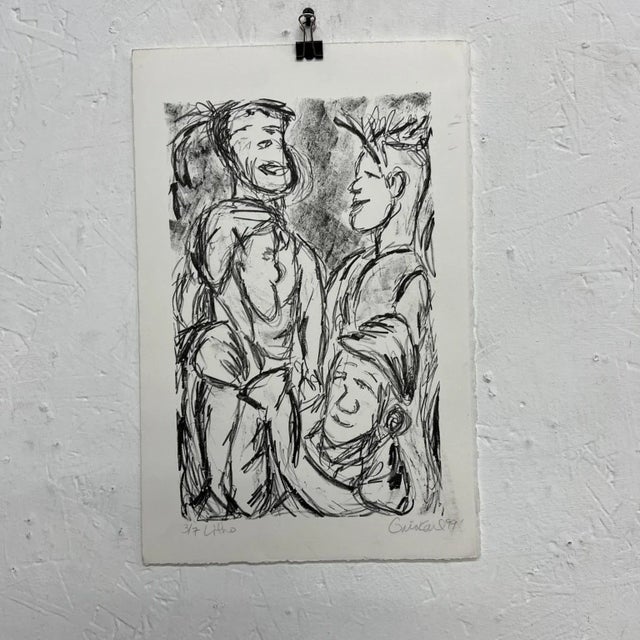 AMBIANIC presents 1999 Art by Gina Kail Lithograph 3/7 Abstract Male Figures 9.5 x 14.5 art 7.5 x 11.75 Preowned original...