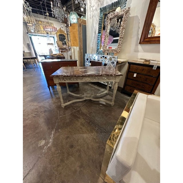 Traditional 19th Century French Louis XVI Carved and Painted Center Table For Sale - Image 3 of 7
