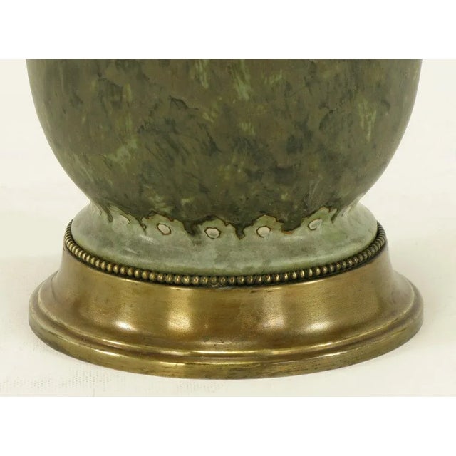 Metal Hand Thrown Pottery Table Lamp With Hydrangea Decoration For Sale - Image 7 of 8