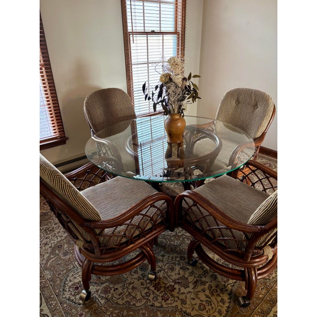 Traditional Classic Rattan, Inc. Grand Isle 6-Piece Dining Set With Glass Top, Swivel-Rocker Chairs With Casters For Sale - Image 3 of 12