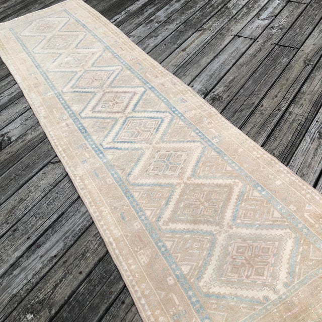 Traditional Antique Blue Runner Rug With Geometric Design | 3x10 For Sale - Image 3 of 8