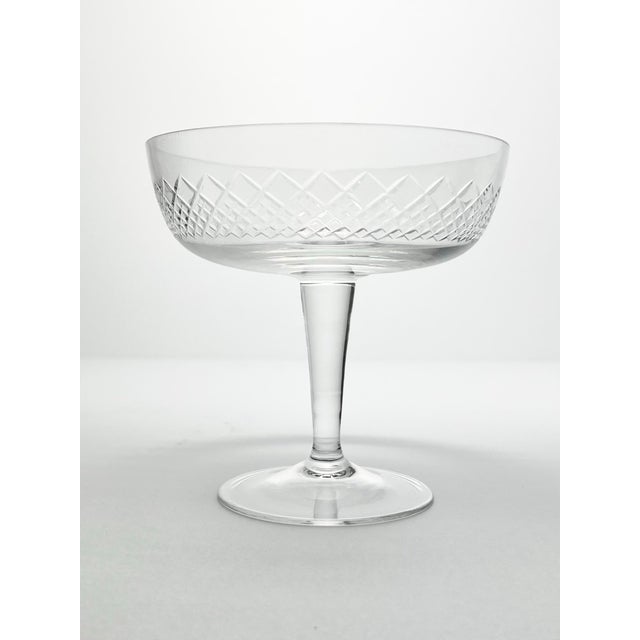 1950s Mid-Century Modern Coupe Champagne Glasses Criss-Cross X Fishnet Cuts - Set of 8 For Sale - Image 4 of 8