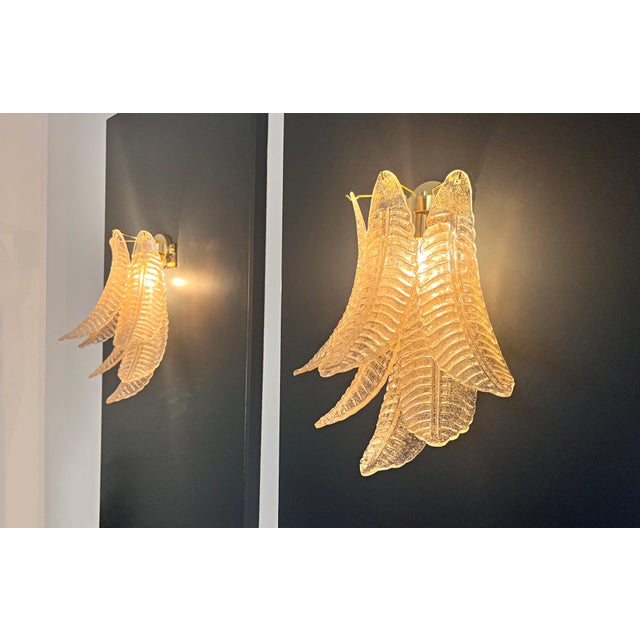 Vintage Murano Felci Wall Sconces with Gold Glass Petals, 1990s, Set of 2 For Sale - Image 9 of 16
