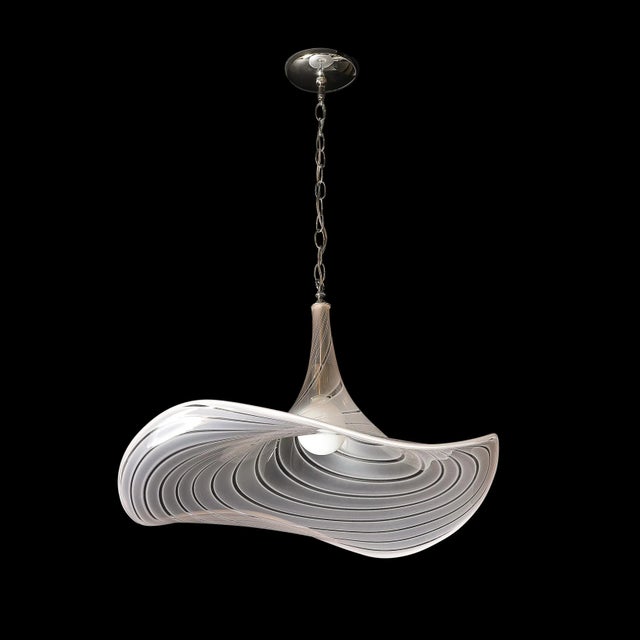 Mid-Century Hand-Blown Rose Murano Glass & Nickel Undulating Pendant Chandelier For Sale - Image 12 of 12