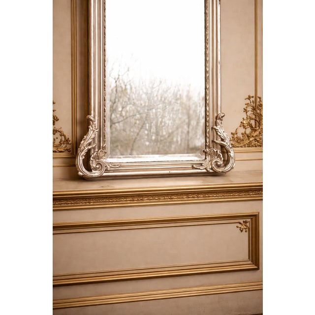 Baroque 1980 European Baroque Silver Wood Floor Mirror For Sale - Image 3 of 7