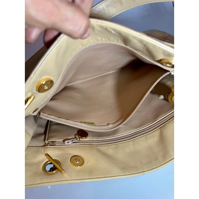 Chanel Quilted Beige/ Cream Lamb Skin Grand Shopper Chain Tote, Golden Hardware For Sale - Image 13 of 18