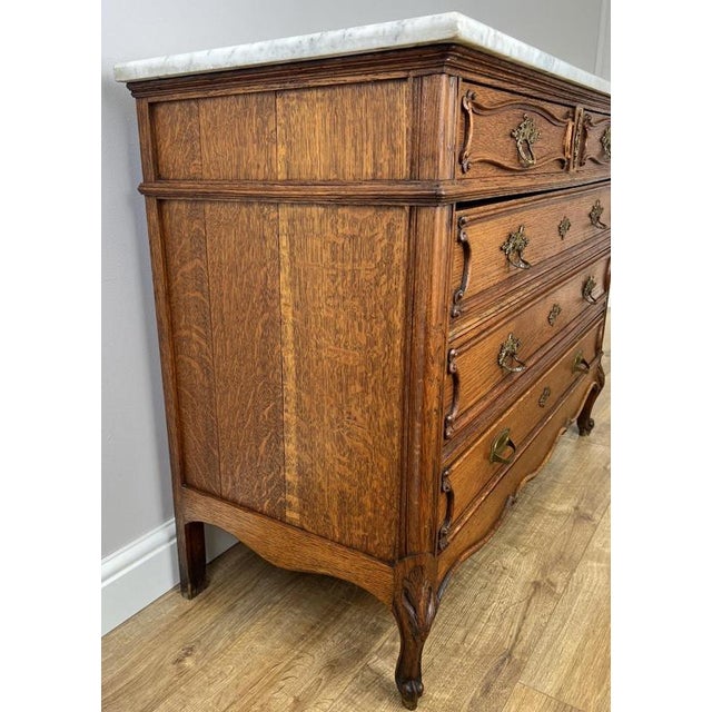 Gold Antique French Oak Marble Top Chest of Drawers For Sale - Image 8 of 16