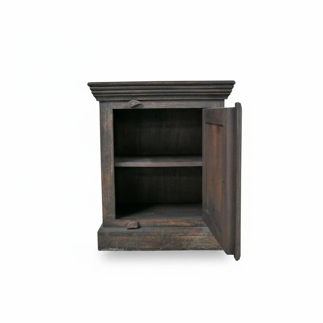 Far Pavilions 1990s Rustic Solid Wood 24" Wide Nightstand With Metal Motif Accent For Sale - Image 4 of 5