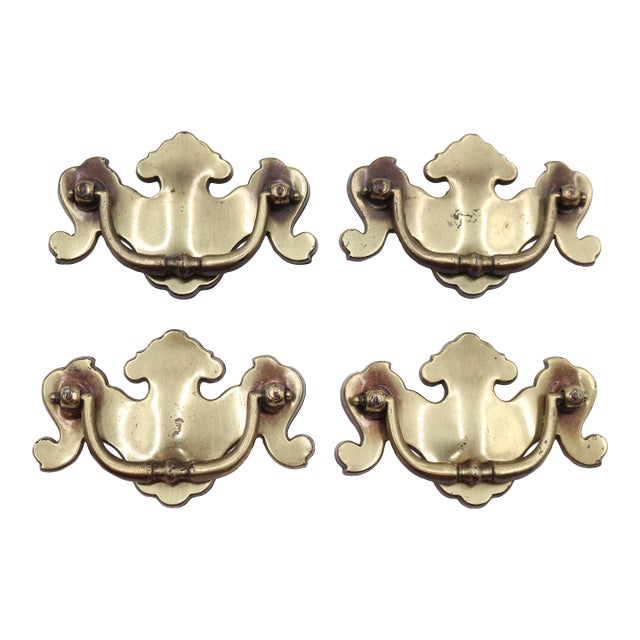 Set of 4 Vintage 4.25 In. Brass Chippendale Drawer Pulls For Sale