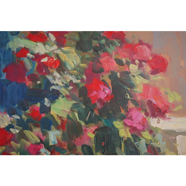 Artist Signed Vibrant Color Lady in Garden Oil Painting on Canvas For Sale In Philadelphia - Image 6 of 13