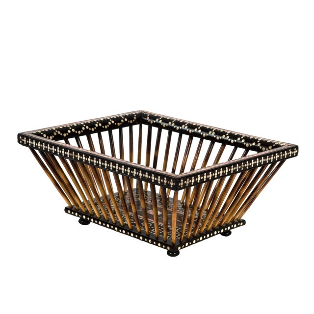 1880 Large Anglo Indian Porcupine Quill and Ebony Basket For Sale In San Francisco - Image 6 of 6