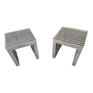 Mid Century Modern Milo Baughman Style Slat Chrome Side Table - Pair For Sale
