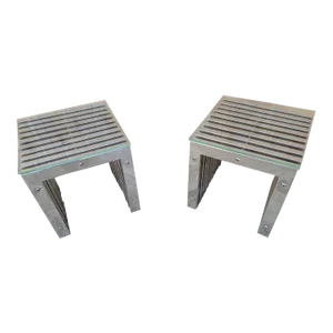 Mid Century Modern Milo Baughman Style Slat Chrome Side Table - Pair