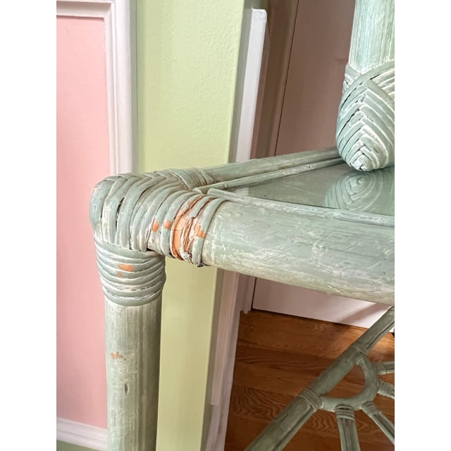 1980 Green Rattan Mirror Console Table and Mirror For Sale - Image 11 of 12