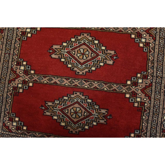 Bokhara Jaldar Rug 3’1” X 4’10” Red Wool Tribal Hand-Knotted Oriental Carpet For Sale - Image 4 of 11