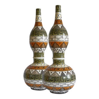 Early 21st Century Painted Glazed Greek Key Vases - a Pair For Sale