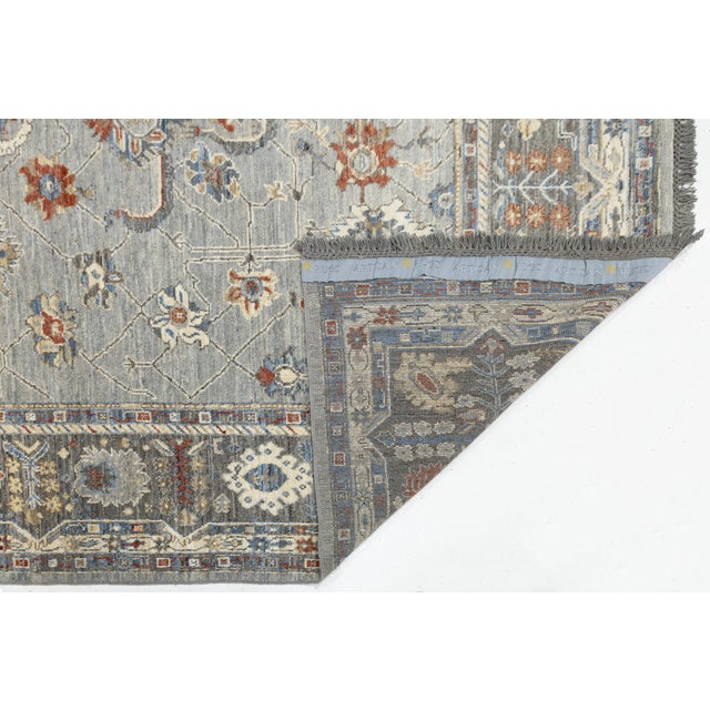 Modern Modern Oushak Style Hand-Knotted Wool Rug in Slate Grey, Terracotta, and Blue For Sale - Image 3 of 12