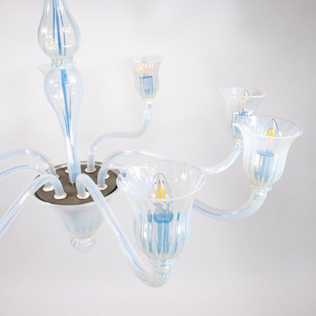 Large Vintage Eight Arm Opaline Murano Glass Chandelier in the Manner of Barovier & Toso For Sale - Image 17 of 18