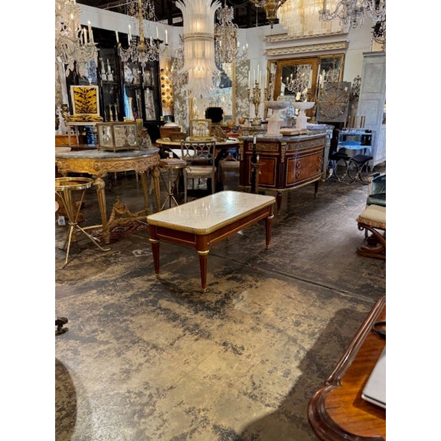 Louis XVI Style French Mahogany and Marble Coffee Table For Sale In Dallas - Image 6 of 6