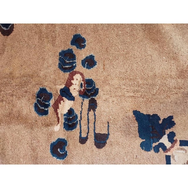 1900s Antique Camel Field Peacock Pattern Chinese Peking Knotted Rug 8' X 9' 10" For Sale In New York - Image 6 of 7