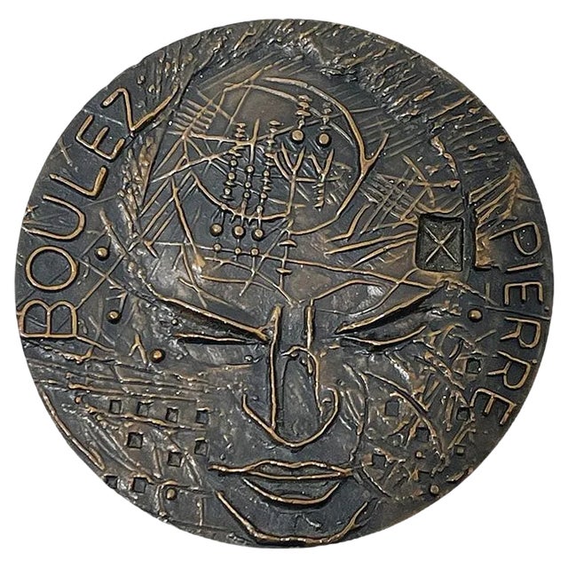 Bronze Relief Medallion Depicting Pierre Boulez by H. G. Adam, 1967 For Sale