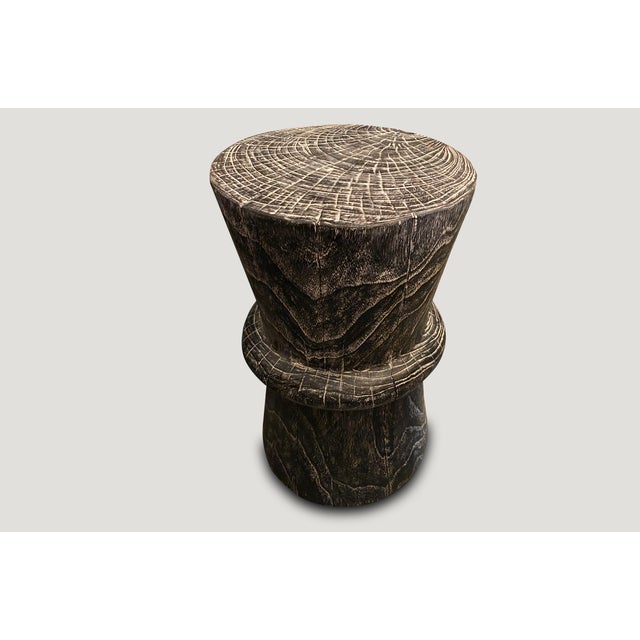 Andrianna Shamaris Cerused Teak Wood Side Table For Sale - Image 4 of 5