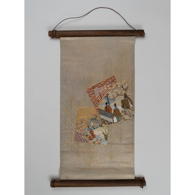 Court life, held in gold and silver thread. Woven once. The Heian Monogatari is mounted from a Japanese ceremonial silk...