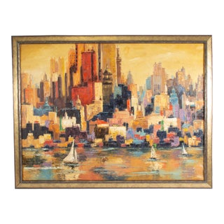 Sandro Von Lorsch Oil on Board Cityscape Painting For Sale