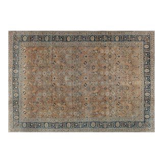 Authentic 1900s Persian Tabriz Blue, Yellow Handmade Wool Rug For Sale